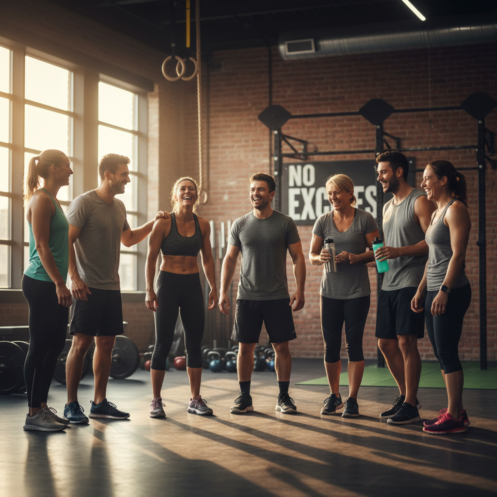 CrossFit topluluğunda birlikte antrenman yapan ve birbirini destekleyen çeşitli sporcular