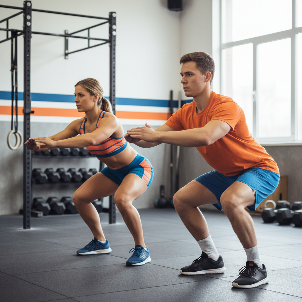 Yeni başlayanlar için CrossFit temel hareketleri öğretimi, antrenör doğru tekniği gösteriyor